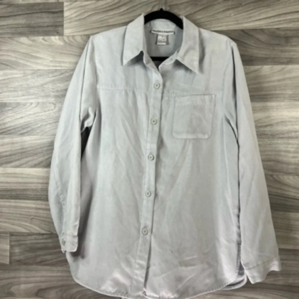 Drapers & Damons Womens Button Up Shirt Gray Long Sleeve Pockets‎ Boyfriend M